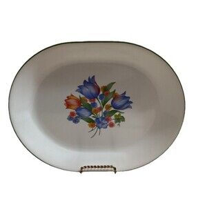 Corelle FRESH CUT TULIPS 12”x9.5" Platter White With Tulips Green Rim No Wear